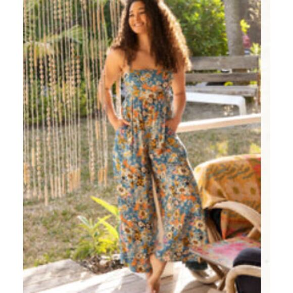 Natural Life Pants - Natural Life Jumpsuit Bailey Blue Tan Floral Size M